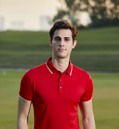 Image showing a variety of polo t-shirts neatly displayed, featuring different colors, patterns, and styles for men and women.
